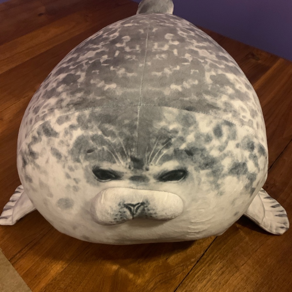 Grumpy Gray Seal Plush Toy with fat little babies in her tummy